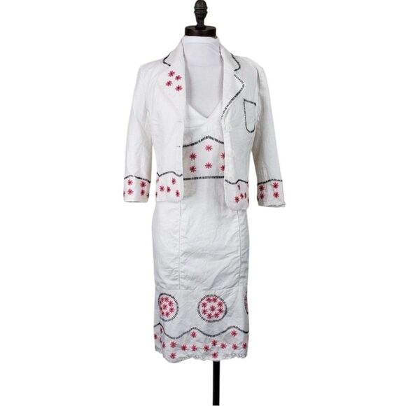 Tibi White Embroidered Linen & Cotton Dress + Jacket Set | Size 0 & XS - Picture 2 of 16